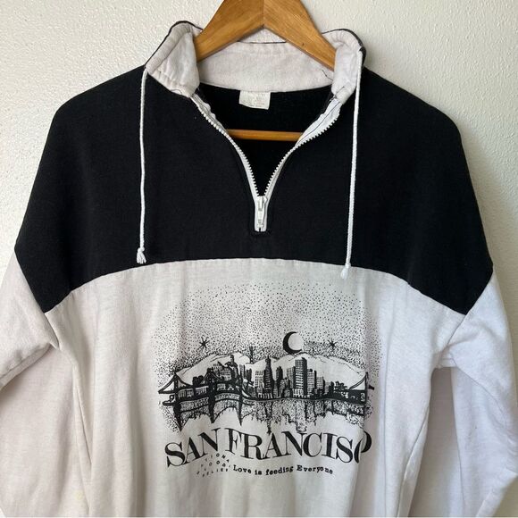 San Francisco Skyline Vintage 90s Sweatshirt Mens L Y2K Zip Destination Pullover - Picture 2 of 10